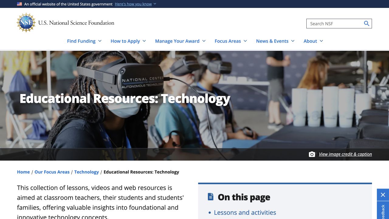 Screenshot of NSF Technology Educational Resources