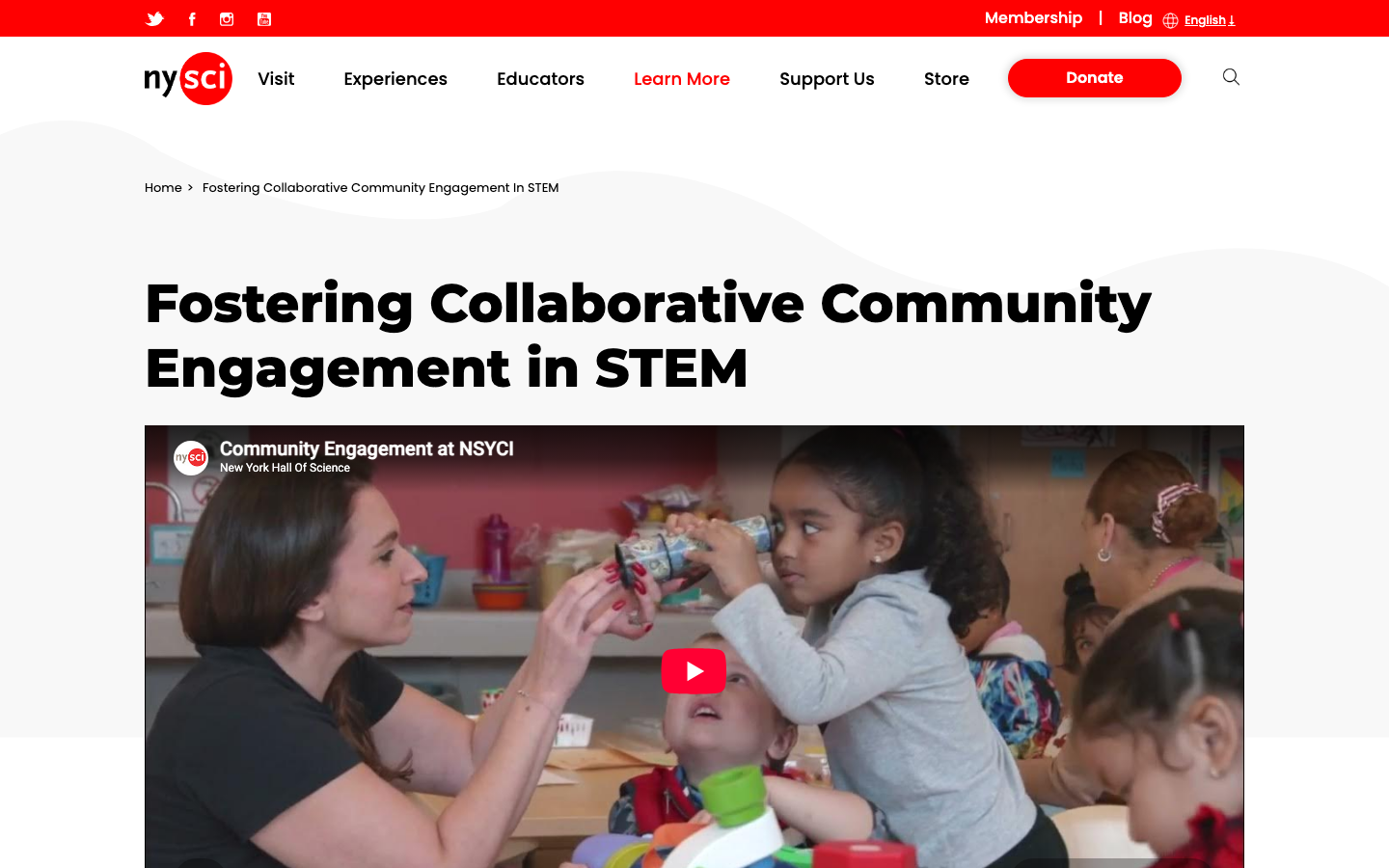 Screenshot of New York Hall of Science Families Learning Together
