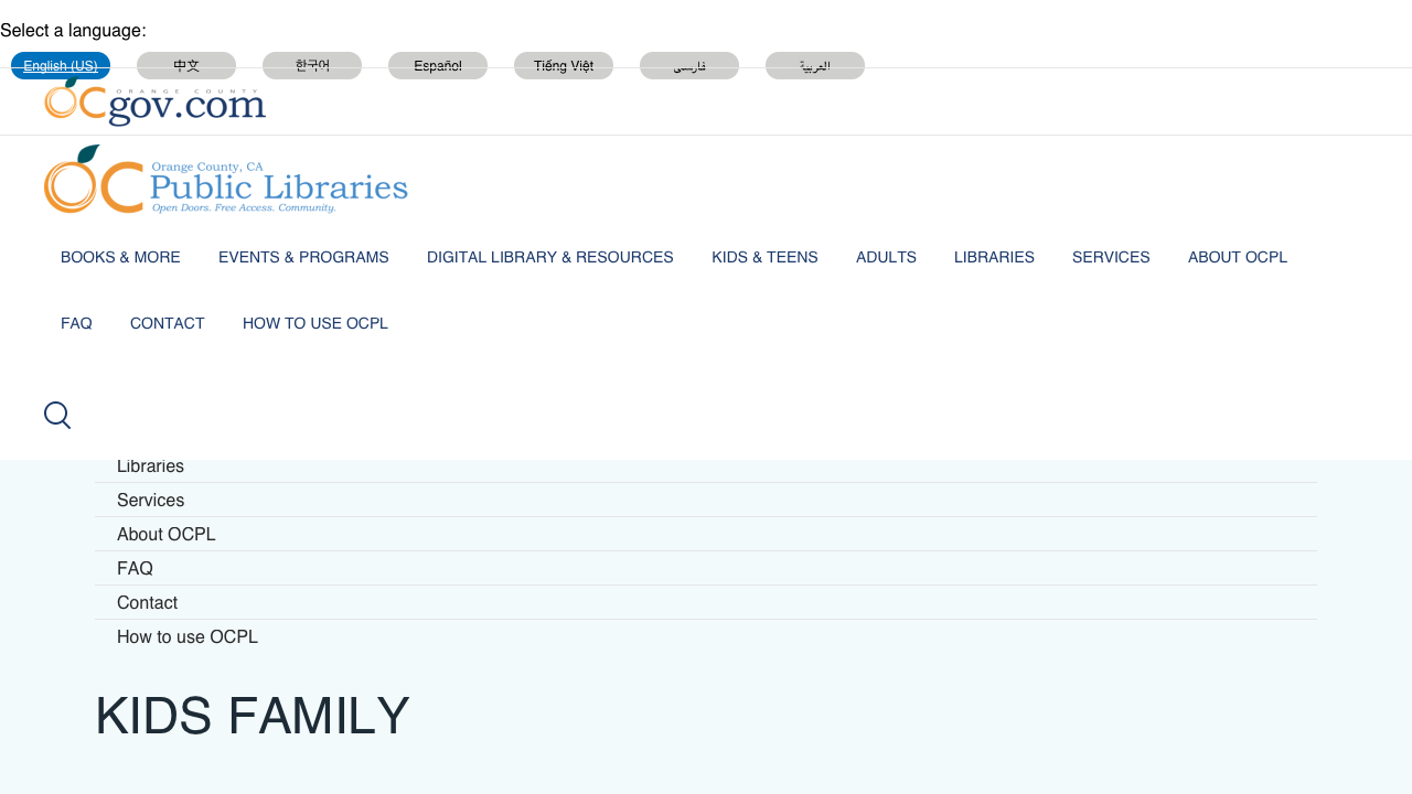 Screenshot of OC Public Libraries Kids & Family