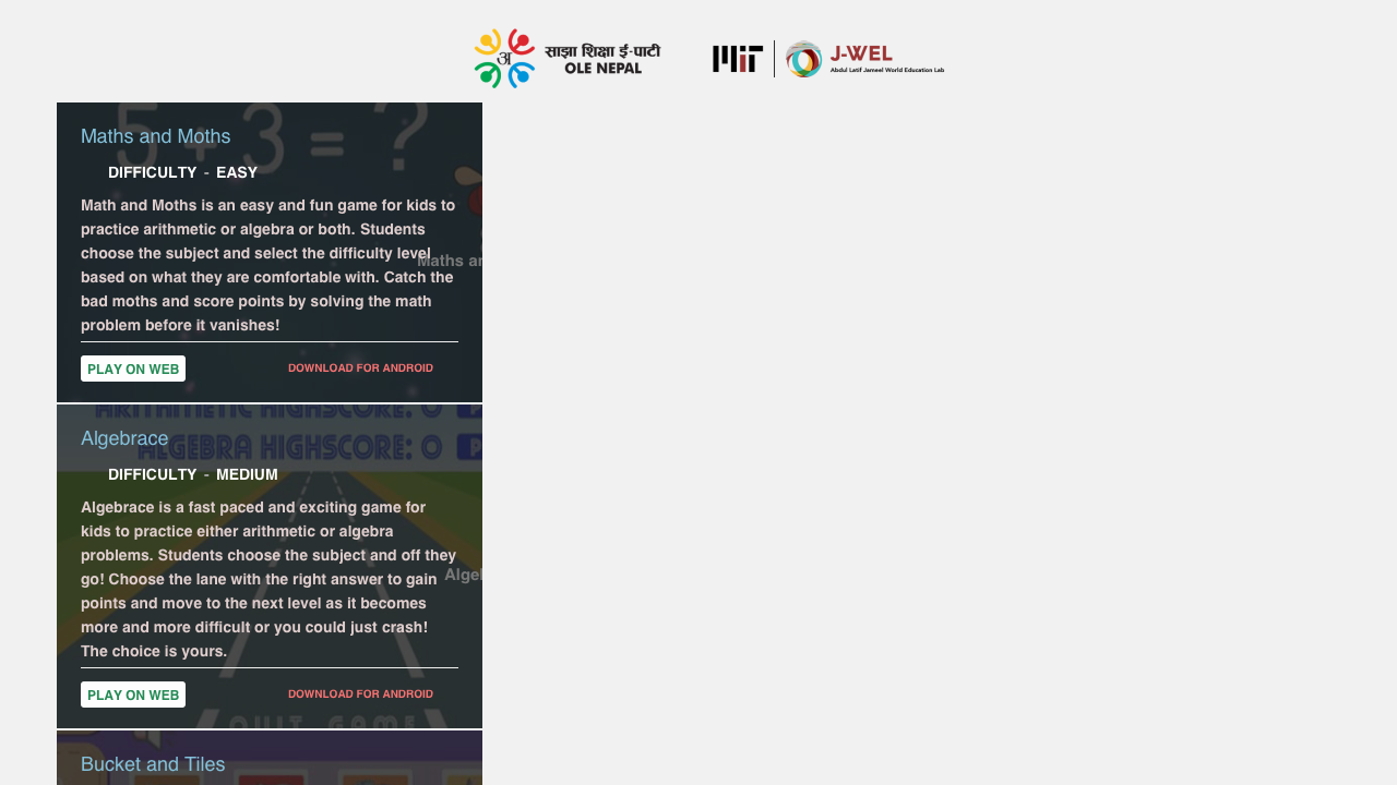 Screenshot of OLE Nepal Learning Games