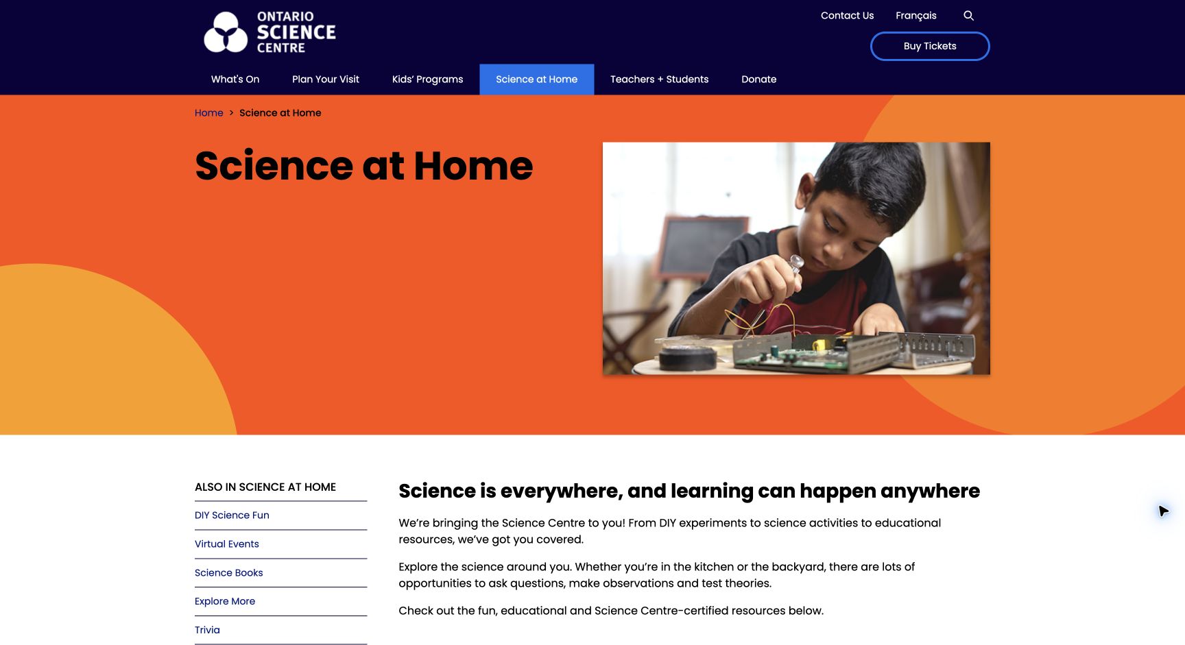 Screenshot of Ontario Science Centre At Home