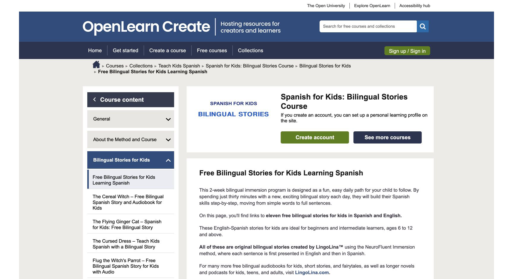 Screenshot of Spanish for Kids: Bilingual Stories Course