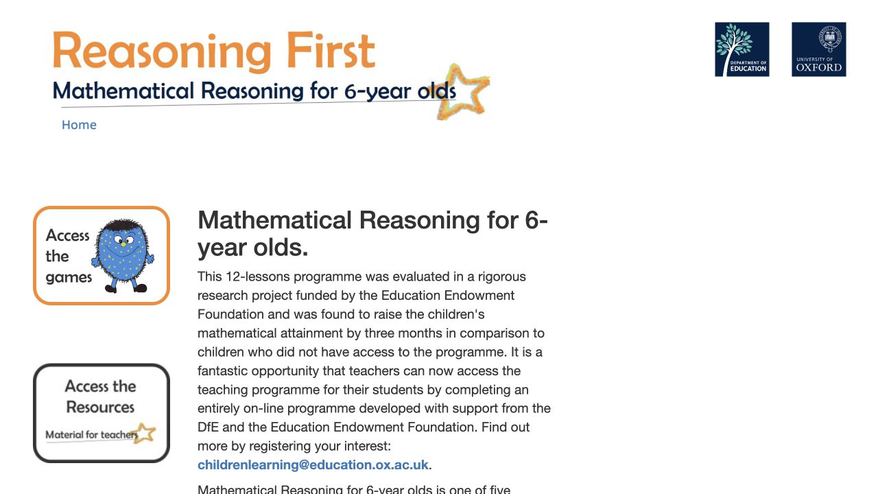 Screenshot of Oxford Mathematical Reasoning for 6-year-olds