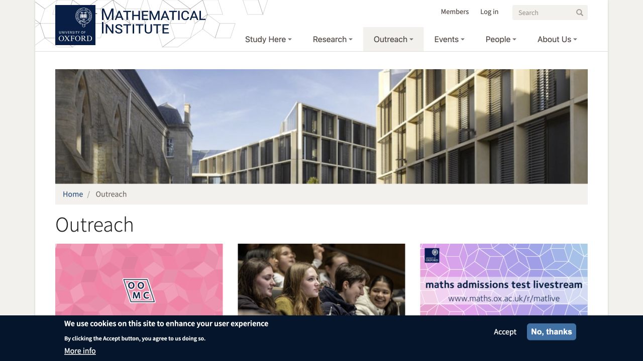 Screenshot of Oxford Mathematics Outreach