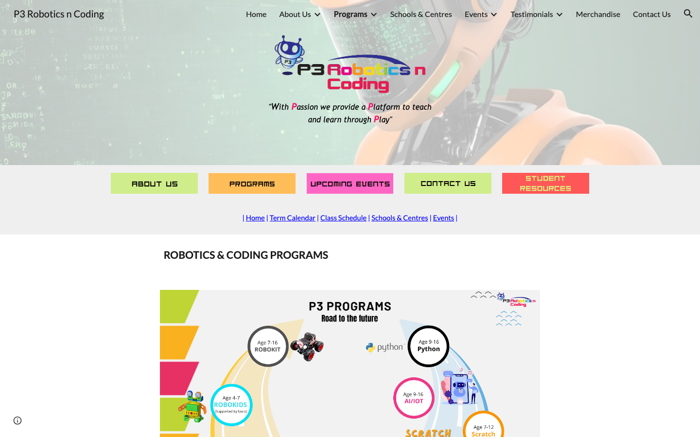 Screenshot of P3 Robotics & Coding Programs