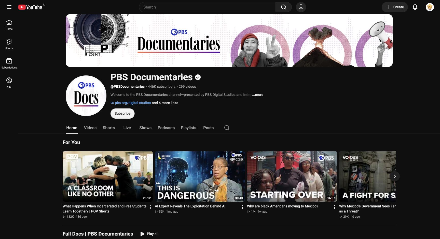 Screenshot of PBS Documentaries
