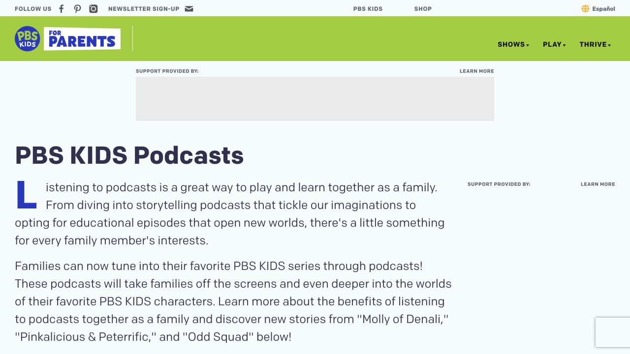 Screenshot of PBS KIDS Podcasts