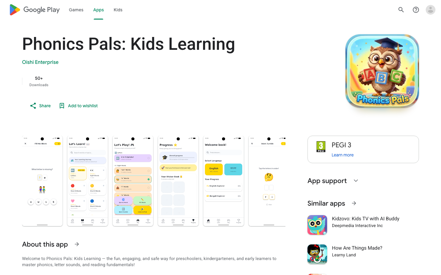 Screenshot of Phonics Pals