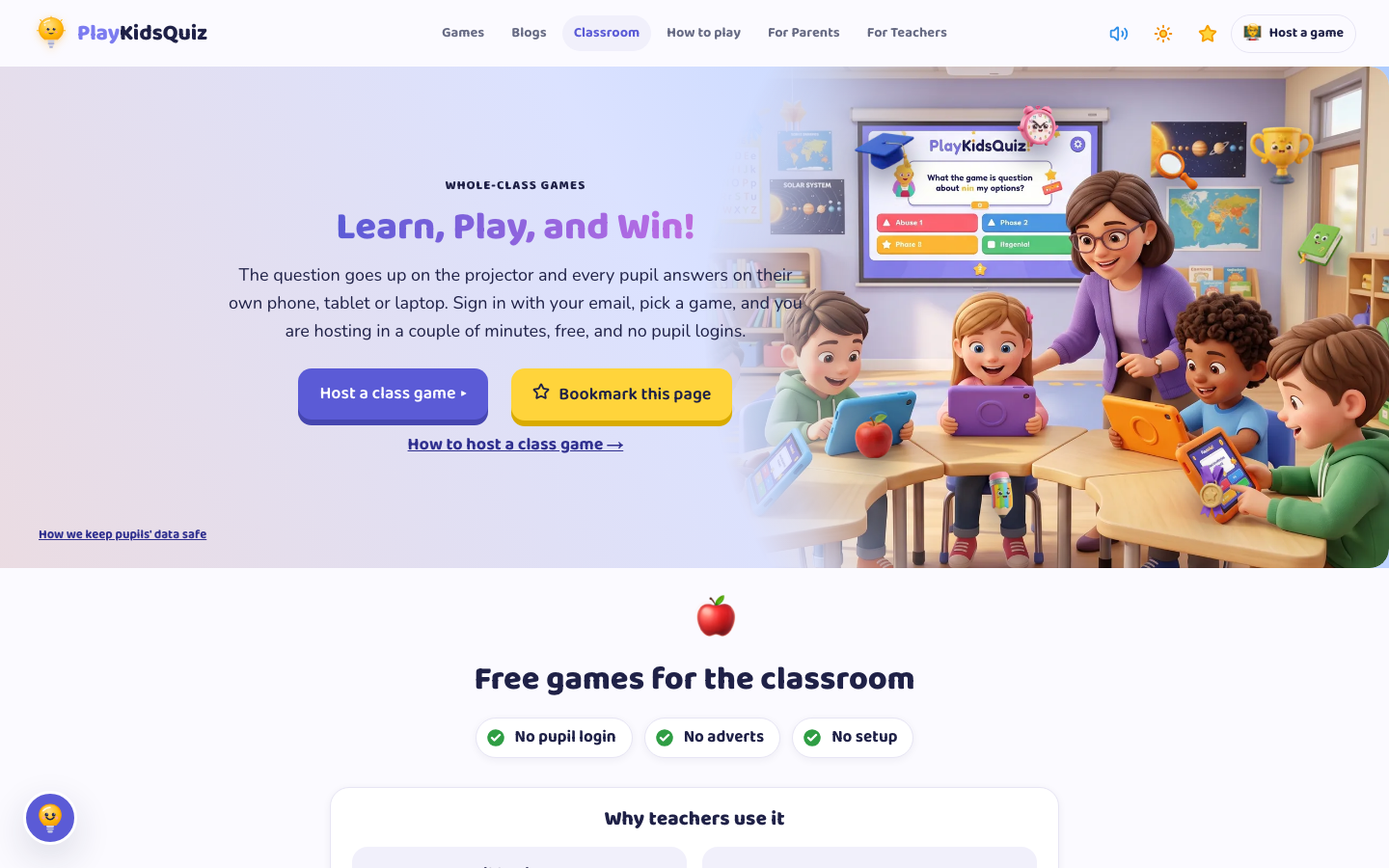Screenshot of PlayKidsQuiz Classroom Games