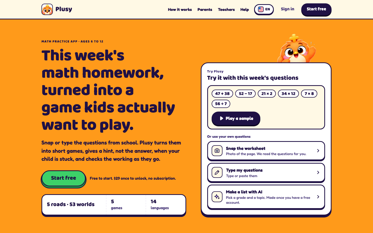 Screenshot of Plusy Math Practice