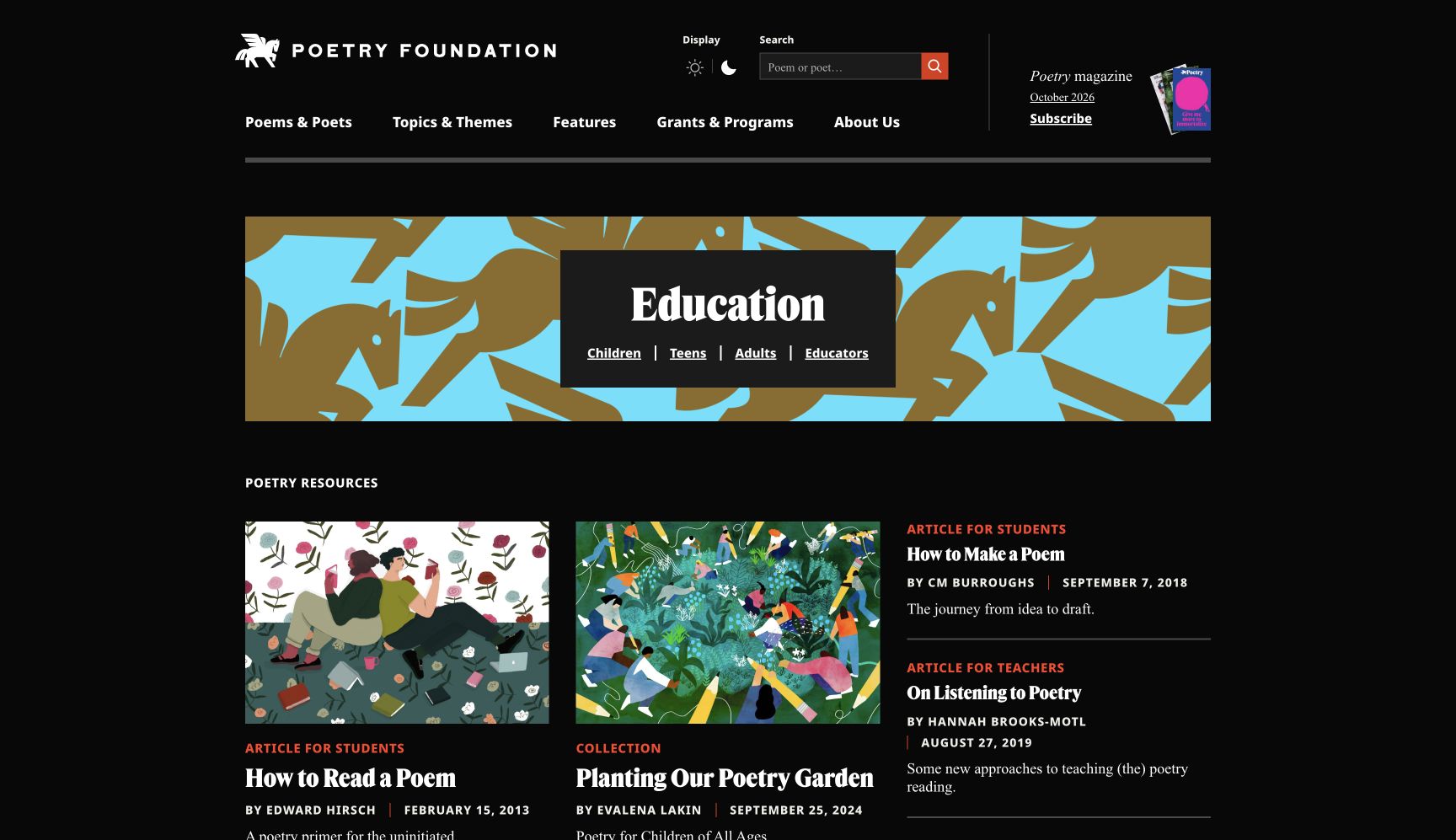 Screenshot of Poetry Foundation Education
