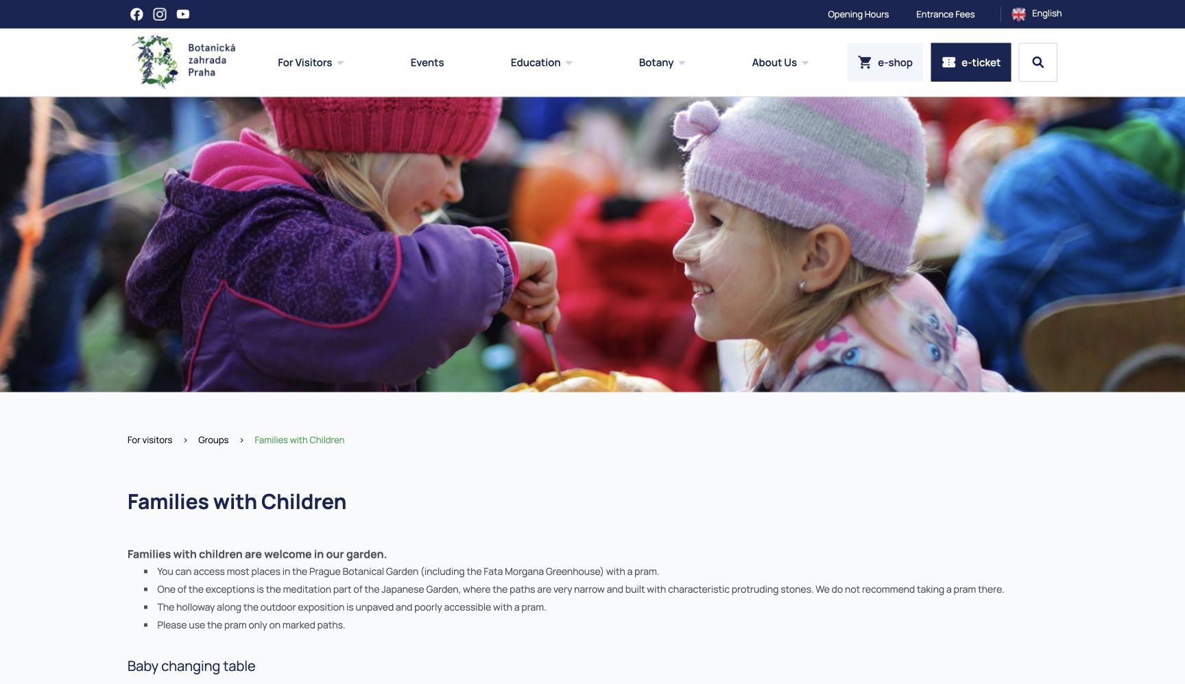 Screenshot of Prague Botanical Garden Families with Children