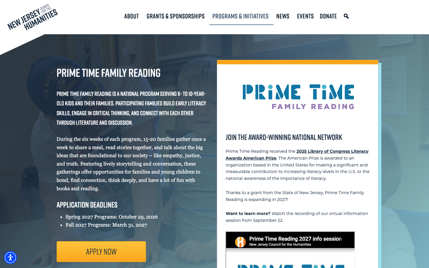 Screenshot of Prime Time Family Reading