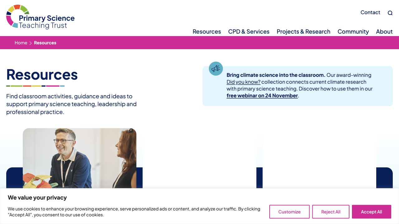 Screenshot of Primary Science Teaching Trust Resources