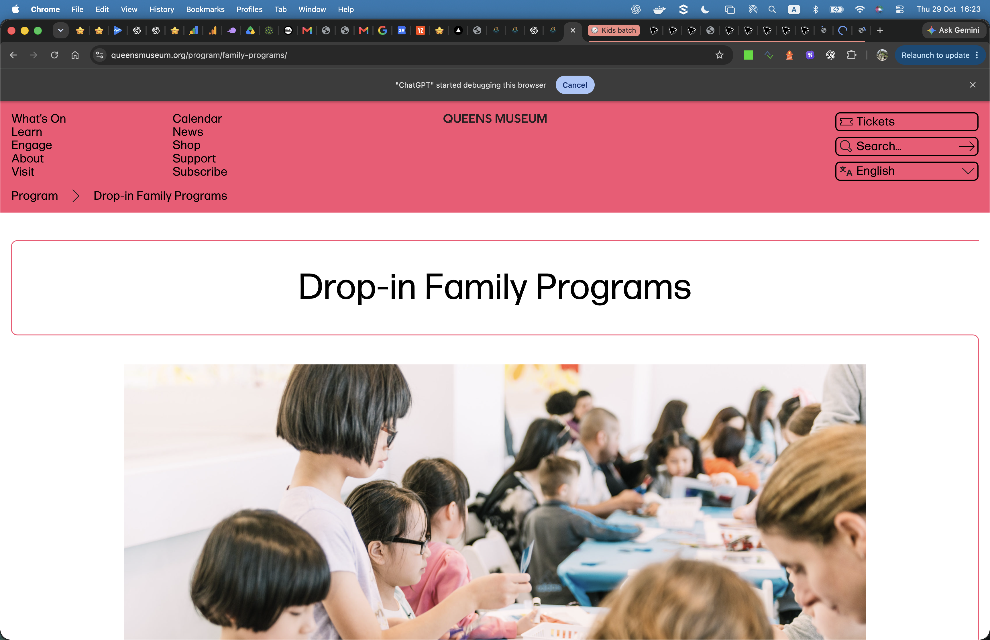 Screenshot of Queens Museum Drop-in Family Programs