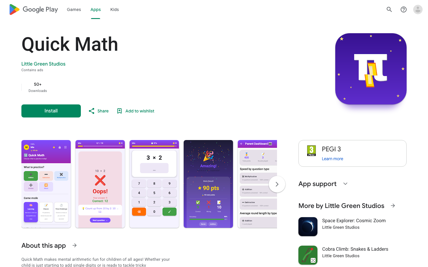 Screenshot of Quick Math