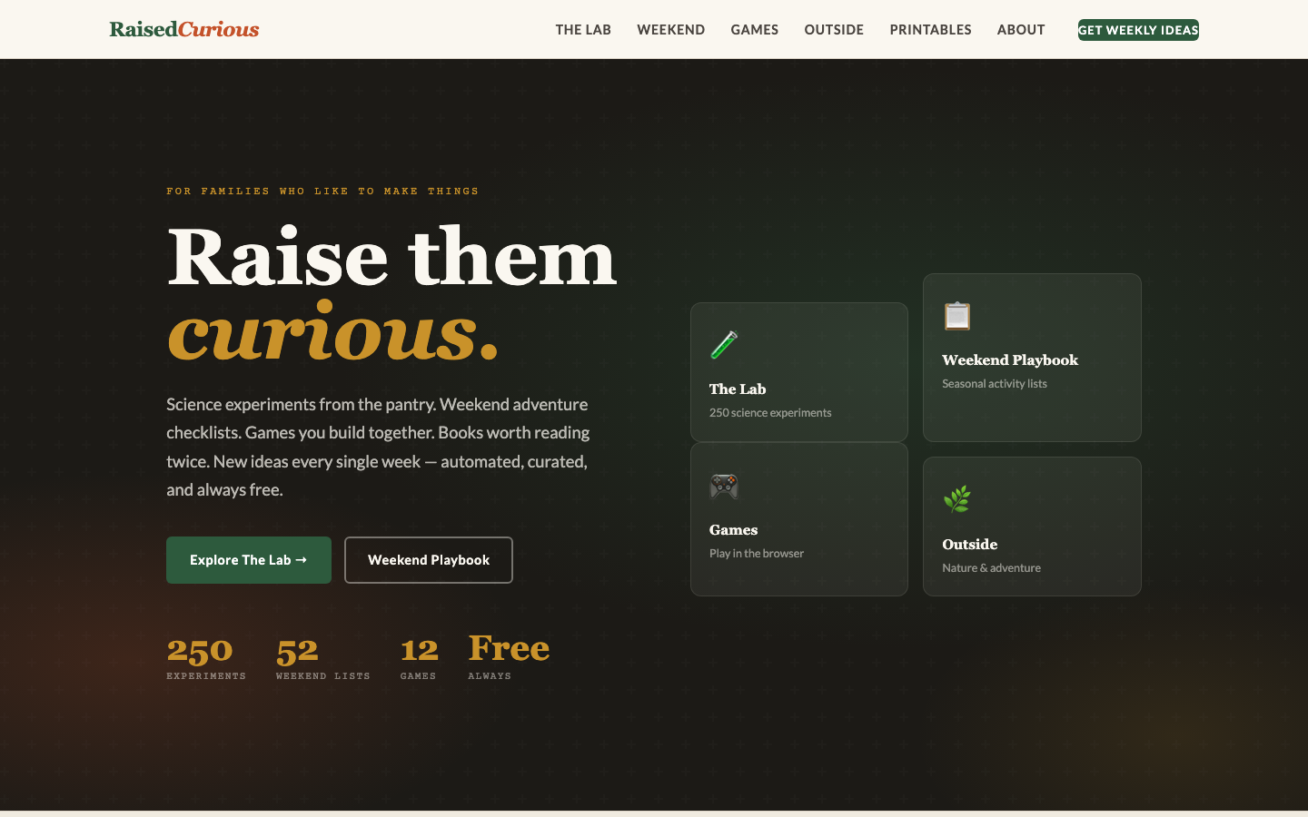 Screenshot of Raised Curious