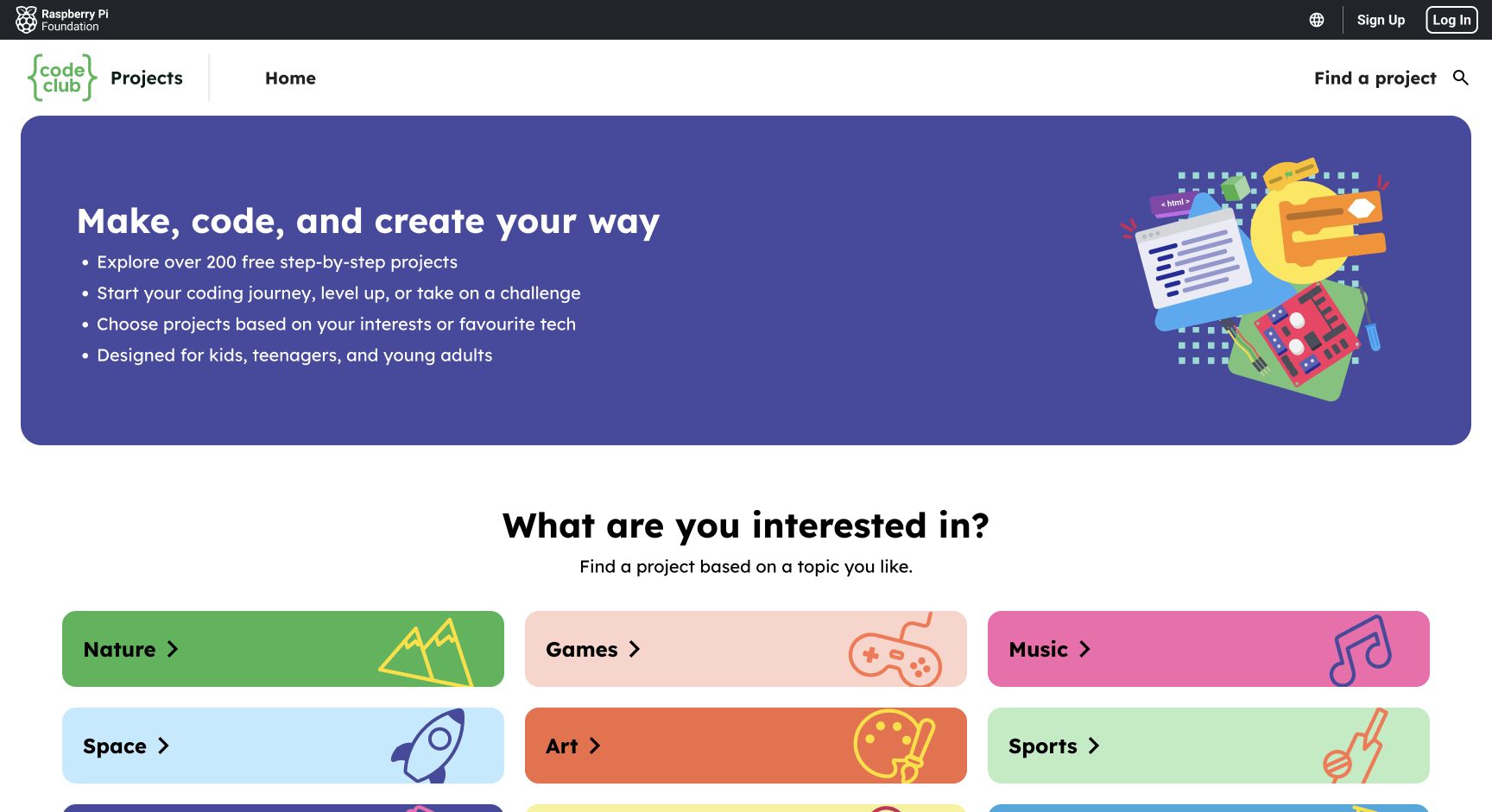 Screenshot of Raspberry Pi Code Club Projects