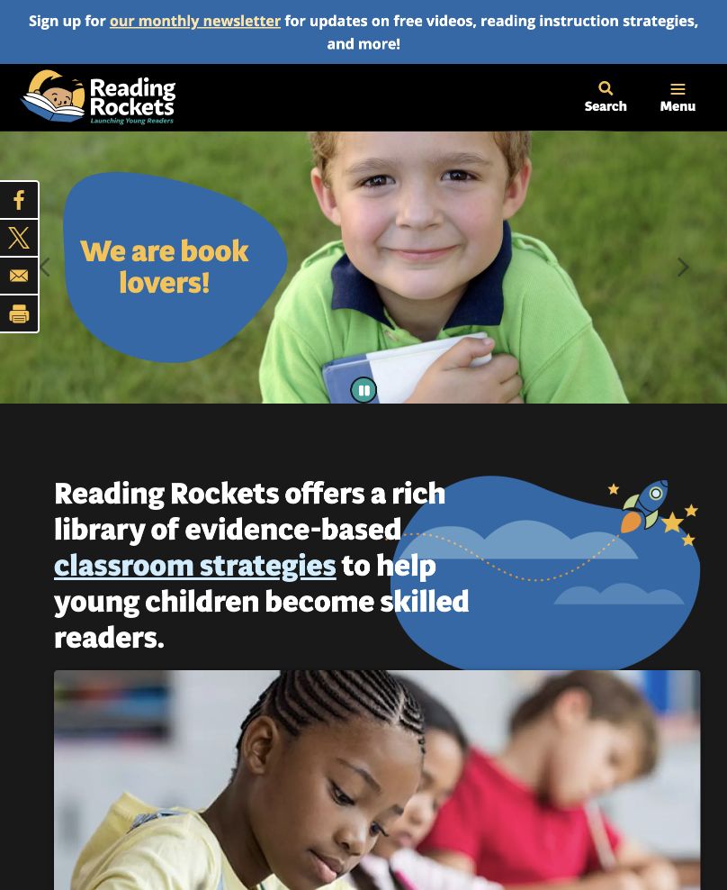 Screenshot of Reading Rockets Activities