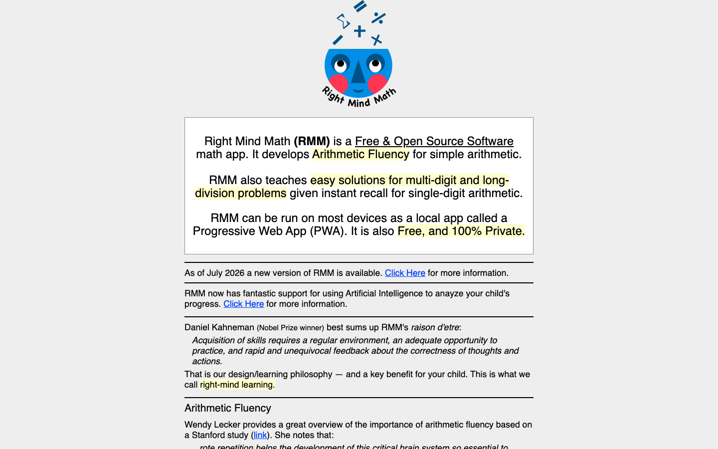 Screenshot of Right Mind Math