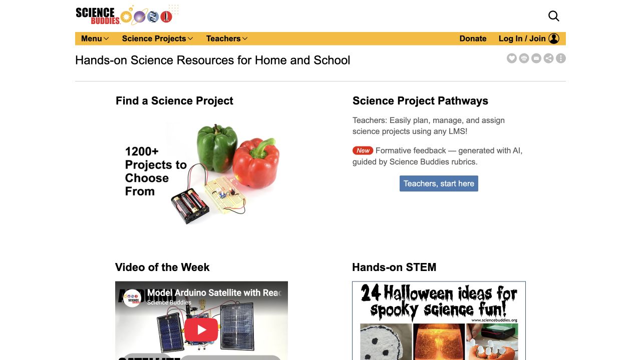 Screenshot of Science Buddies