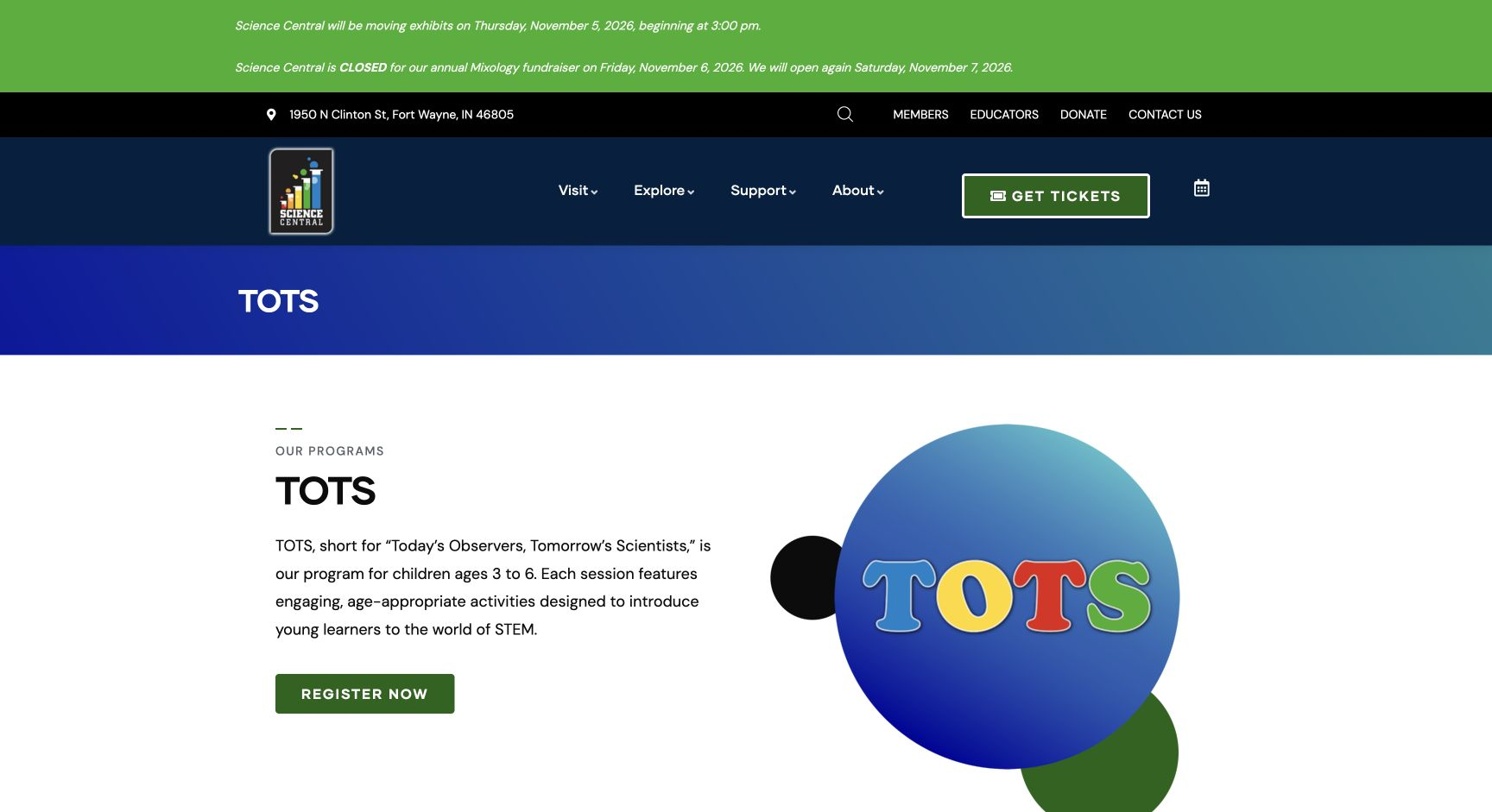 Screenshot of Science Central TOTS