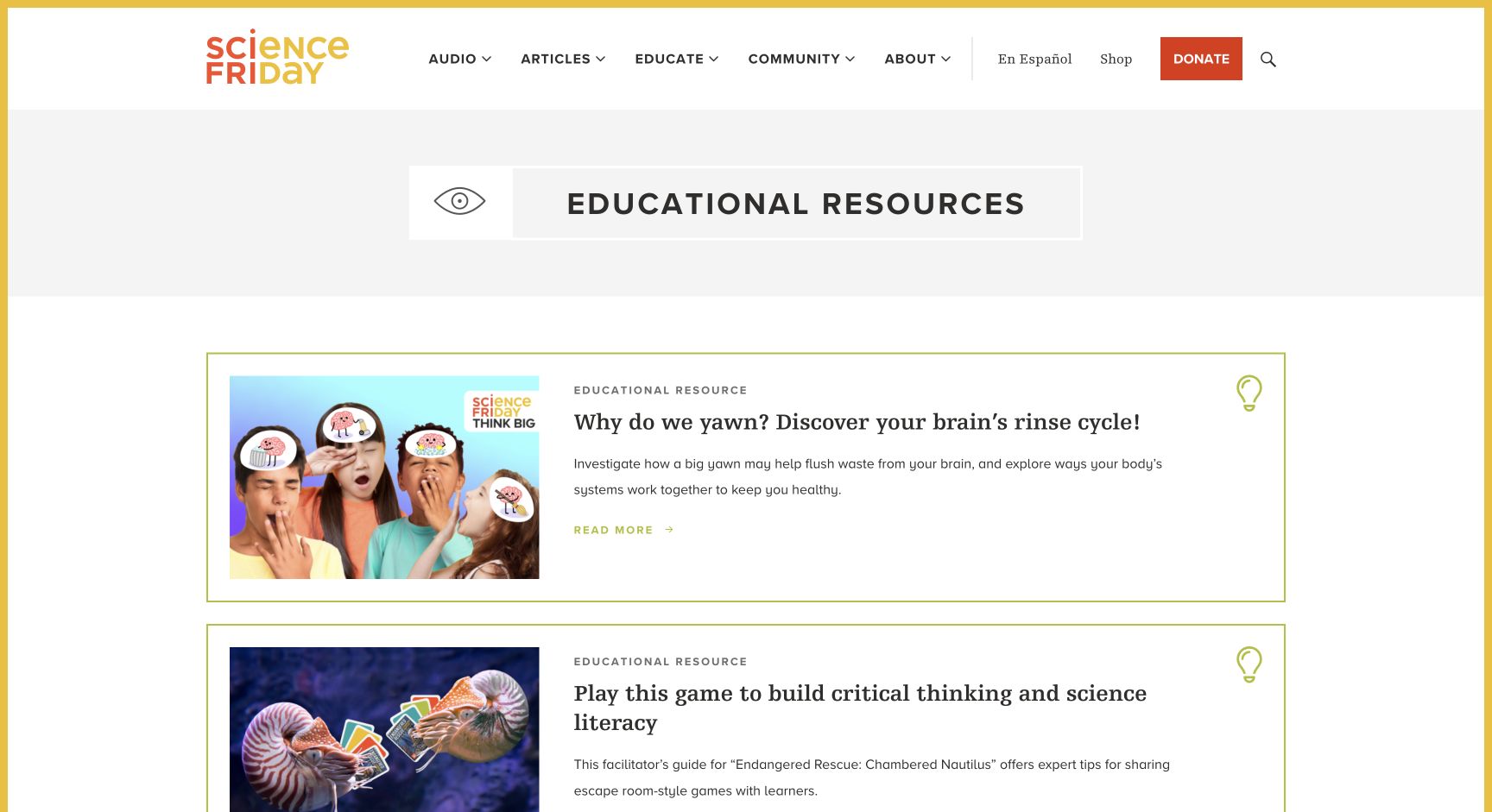 Screenshot of Science Friday Educational Resources
