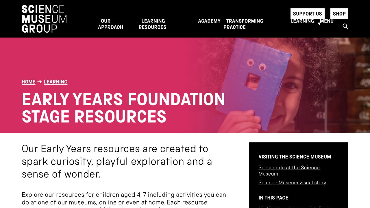 Screenshot of Science Museum Group Early Years Foundation Stage Resources