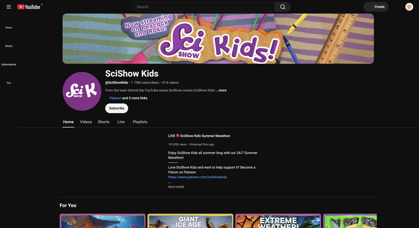 Screenshot of SciShow Kids YouTube