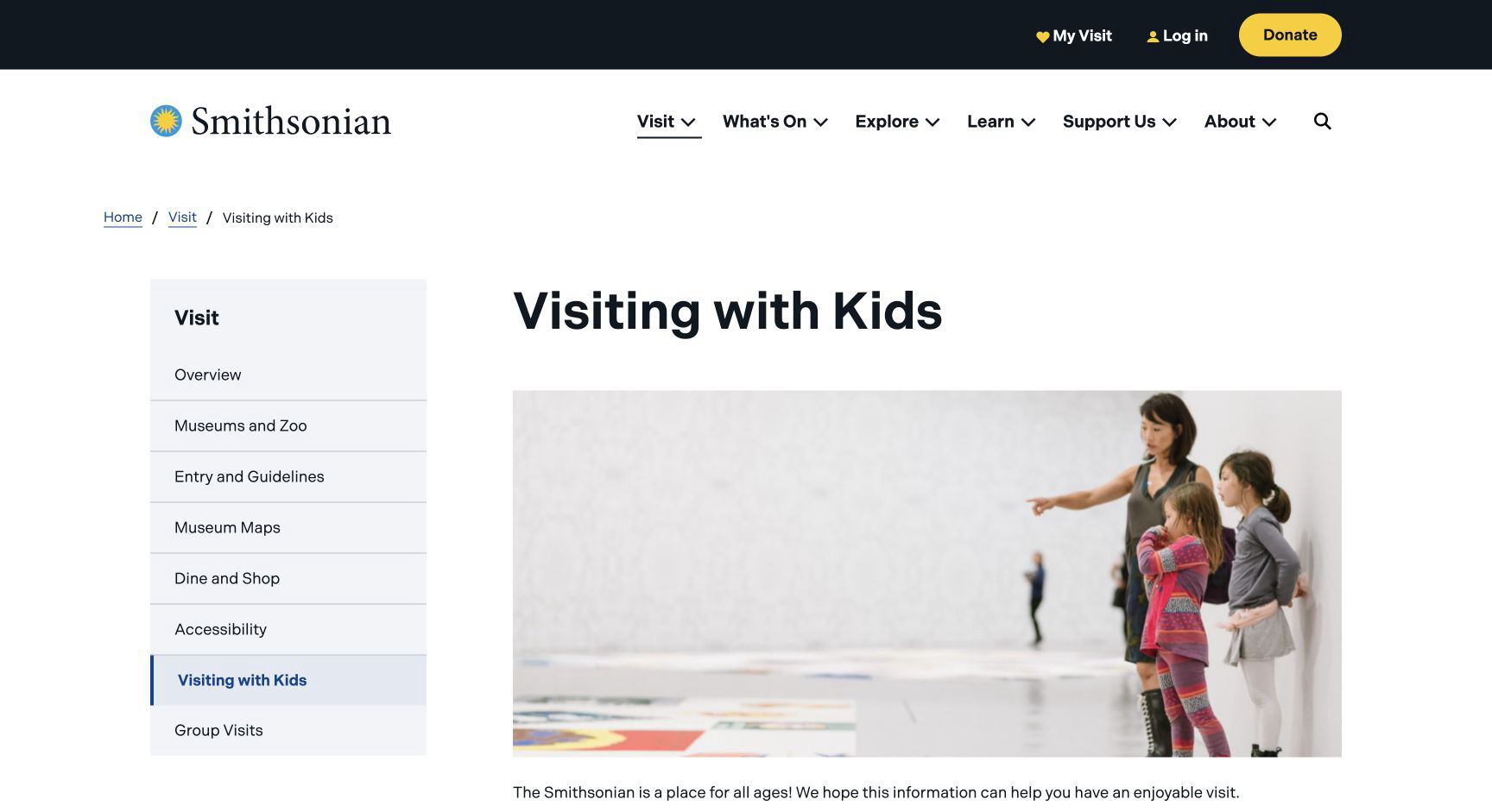 Screenshot of Smithsonian Visiting with Kids