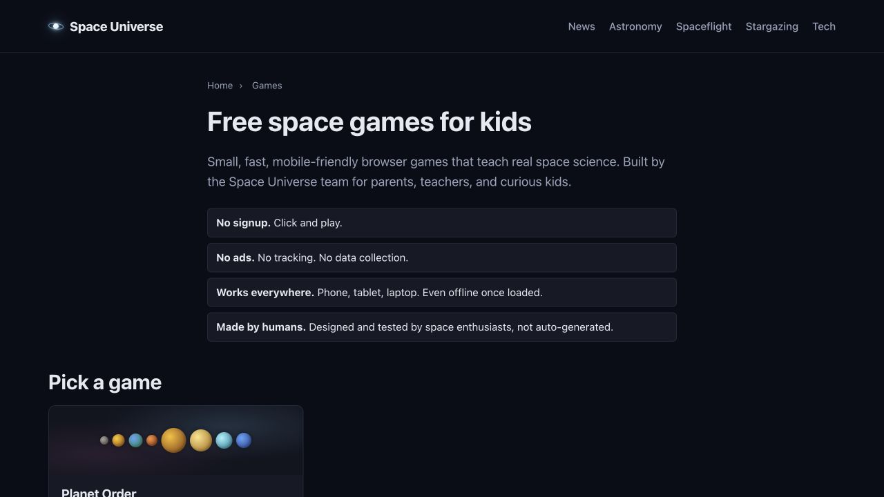 Screenshot of Space Universe Games
