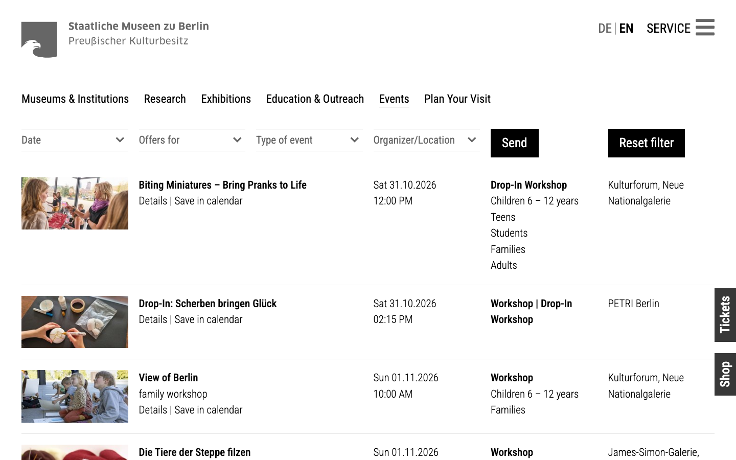Screenshot of Staatliche Museen zu Berlin Children’s Workshops