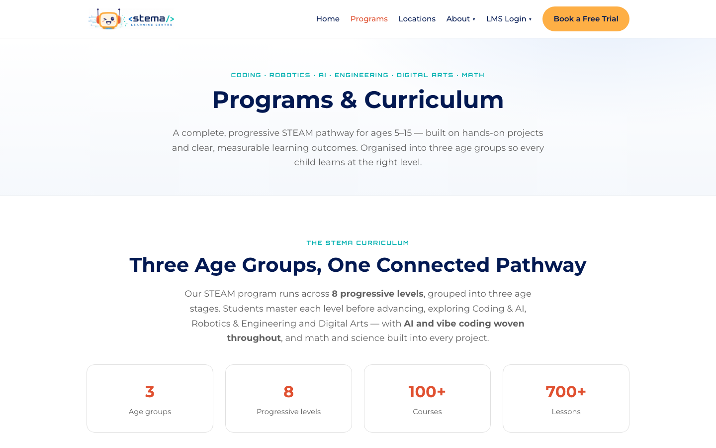 Screenshot of STEMA Learning Centre