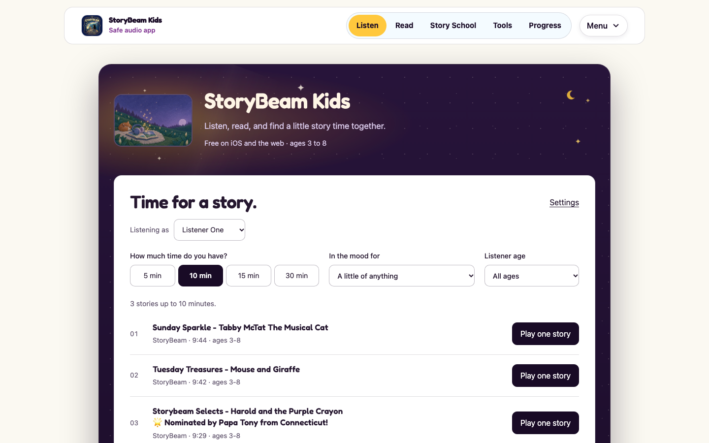 Screenshot of StoryBeam Kids