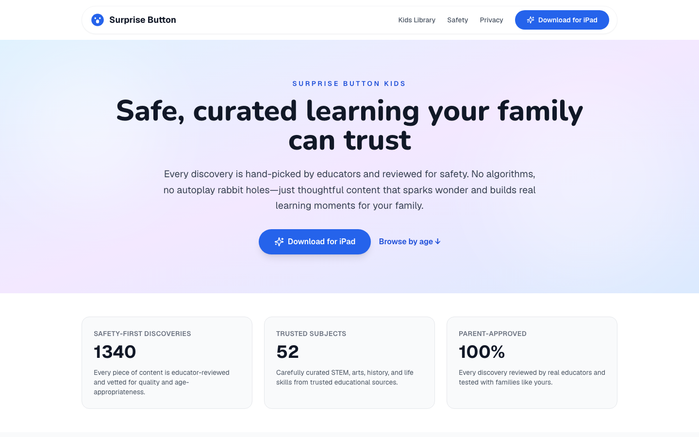 Screenshot of Surprise Button Kids Library