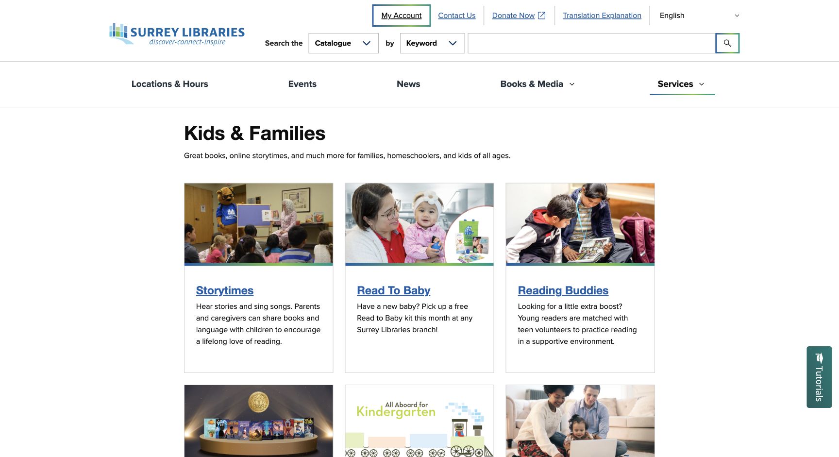 Screenshot of Surrey Libraries Kids & Families