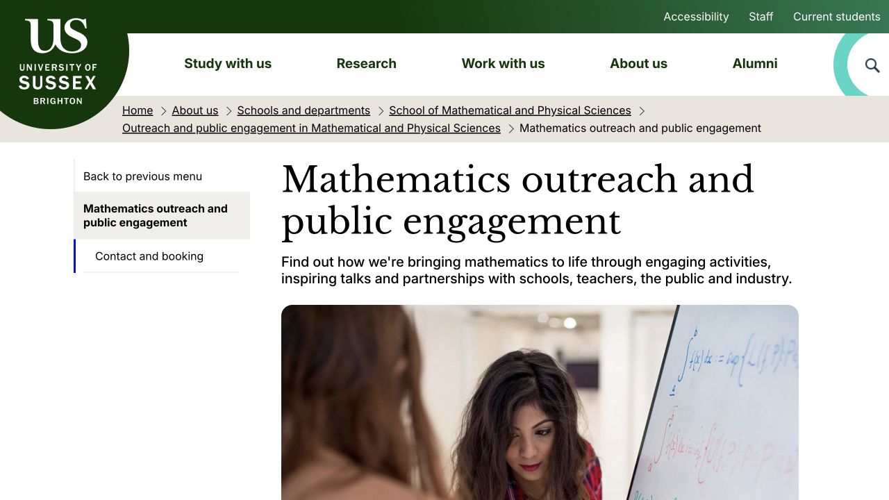 Screenshot of University of Sussex Mathematics Outreach