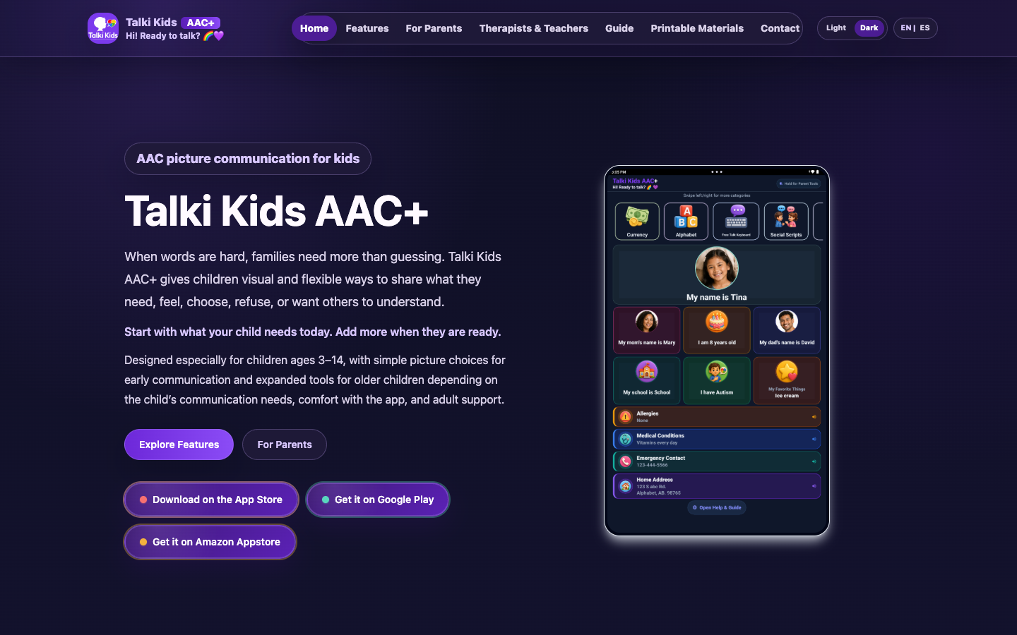 Screenshot of Talki Kids AAC+