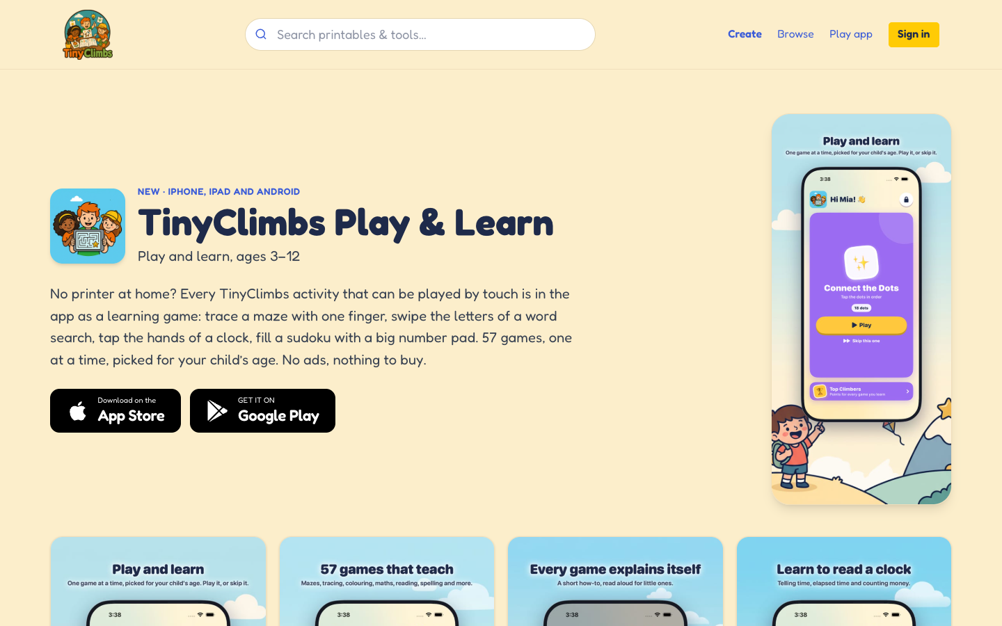 Screenshot of TinyClimbs Play & Learn