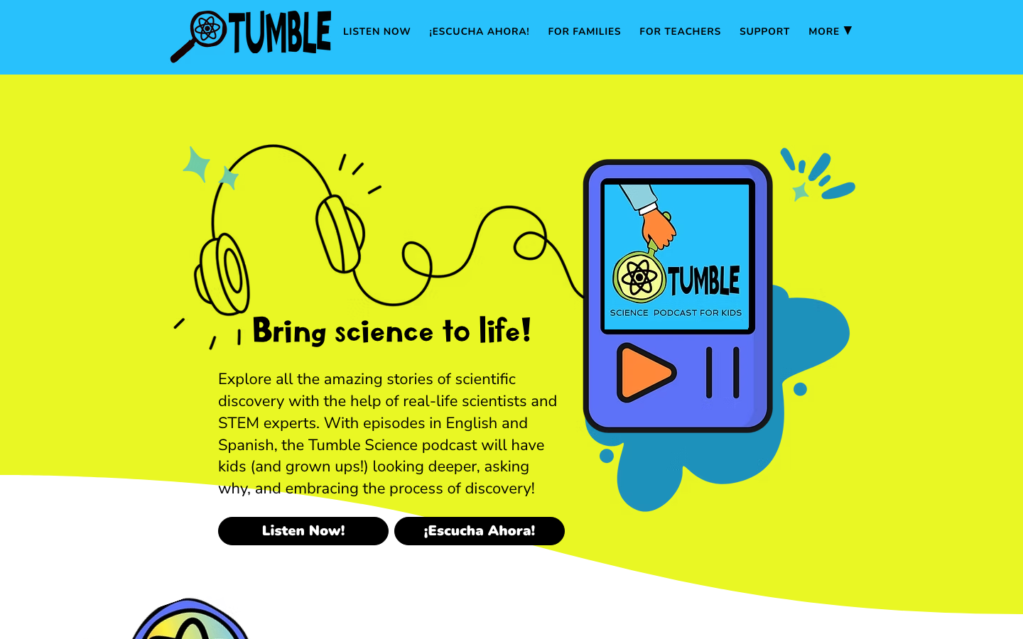 Screenshot of Tumble Science Podcast for Kids