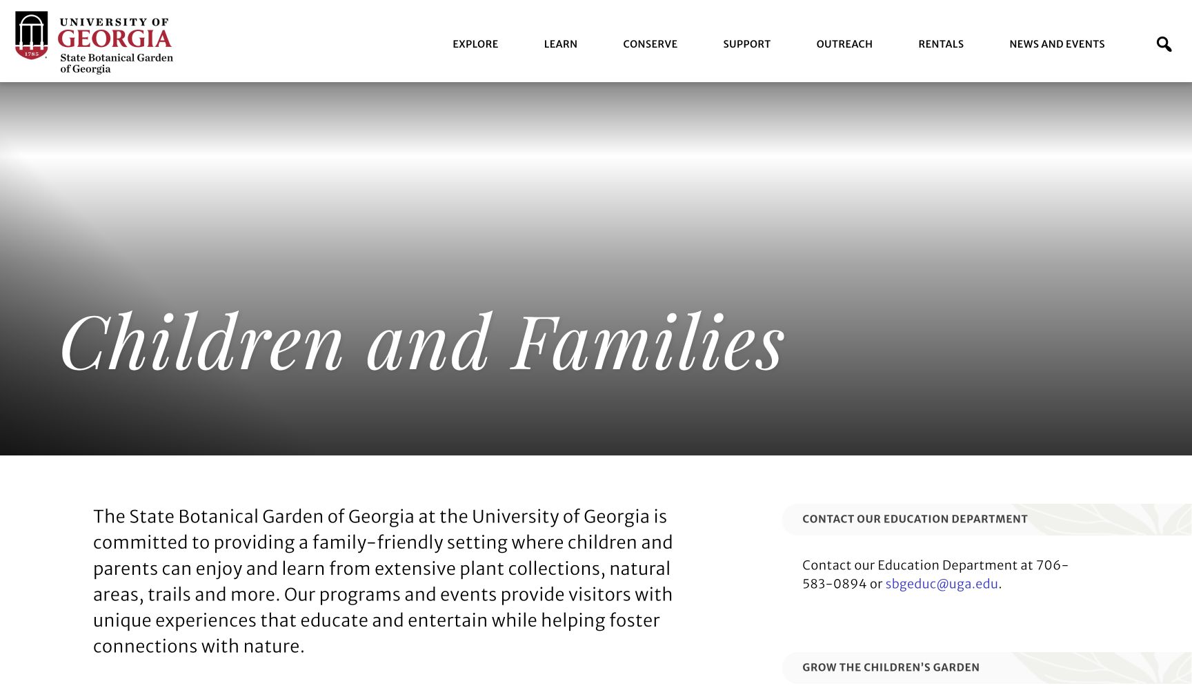 Screenshot of State Botanical Garden of Georgia Children and Families