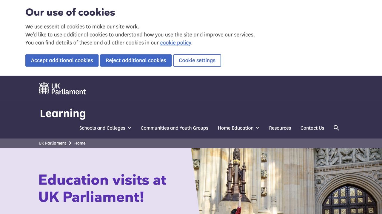 Screenshot of UK Parliament Education
