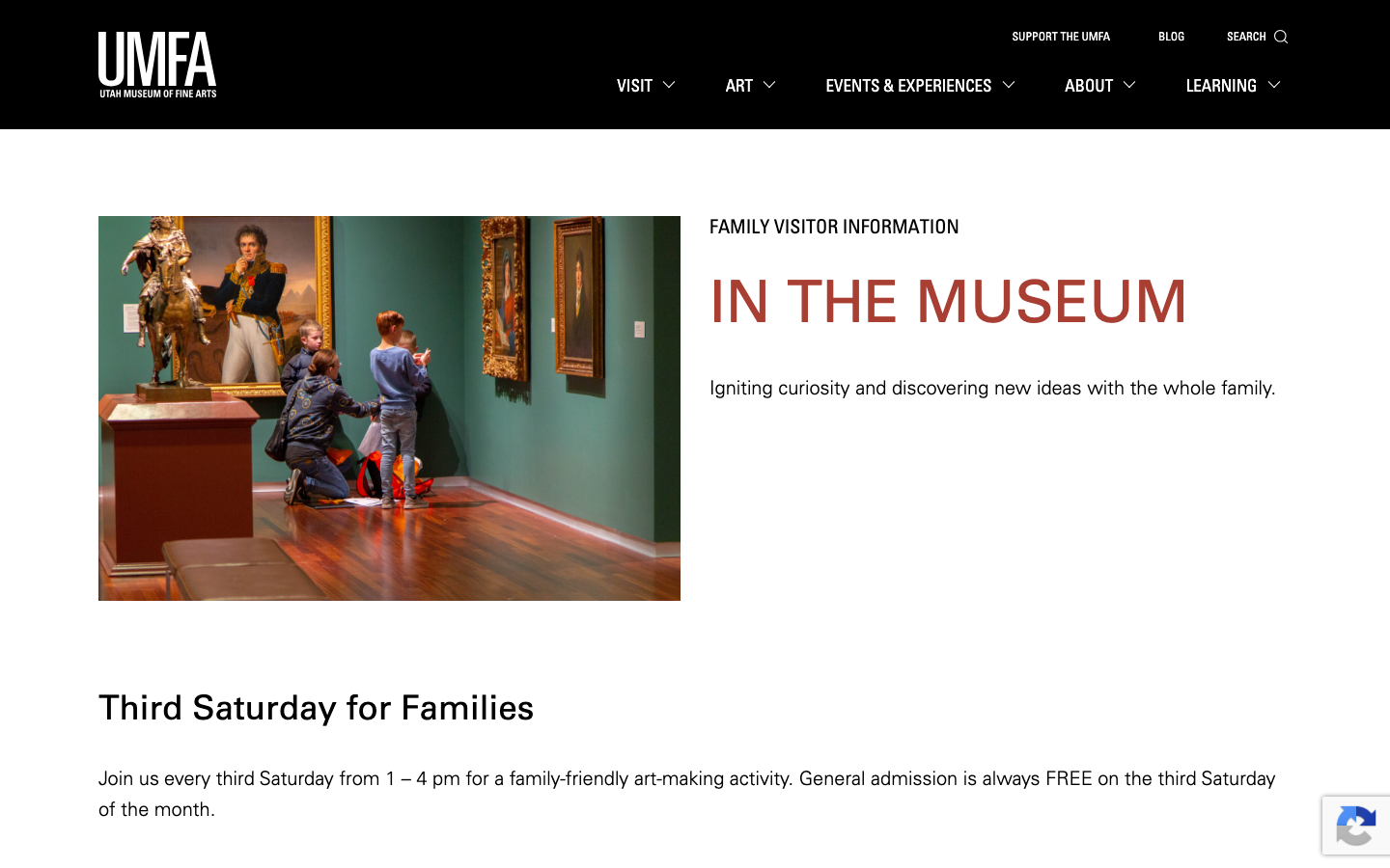Screenshot of Utah Museum of Fine Arts Family Visitors