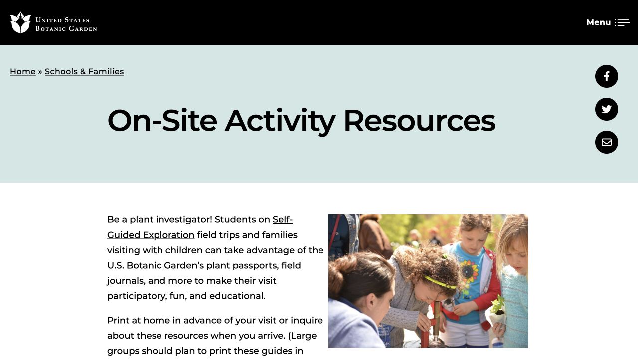 Screenshot of U.S. Botanic Garden On-Site Activity Resources