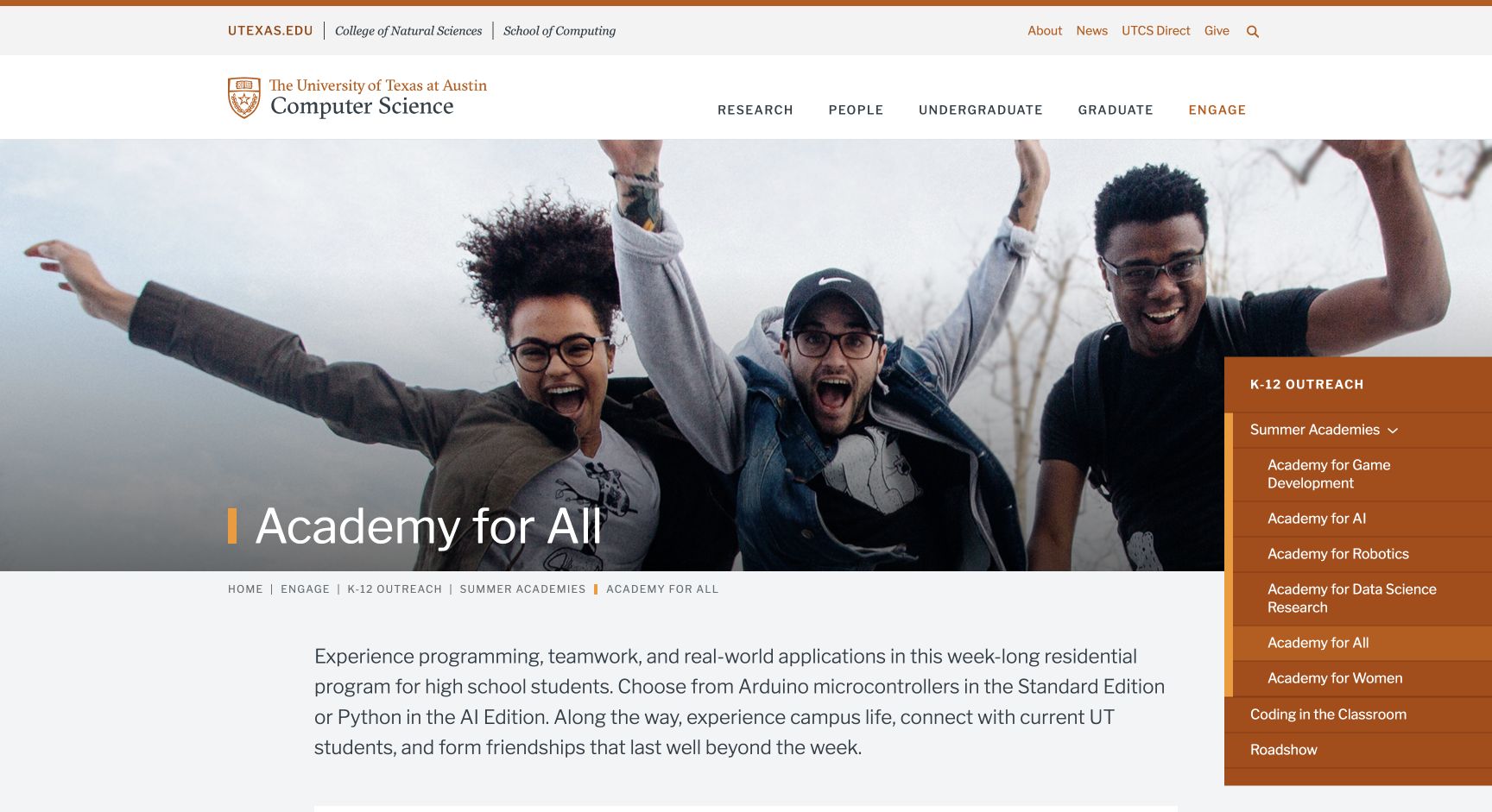 Screenshot of UT Austin Academy for All