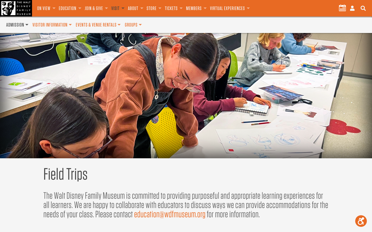 Screenshot of Walt Disney Family Museum Virtual Field Trips