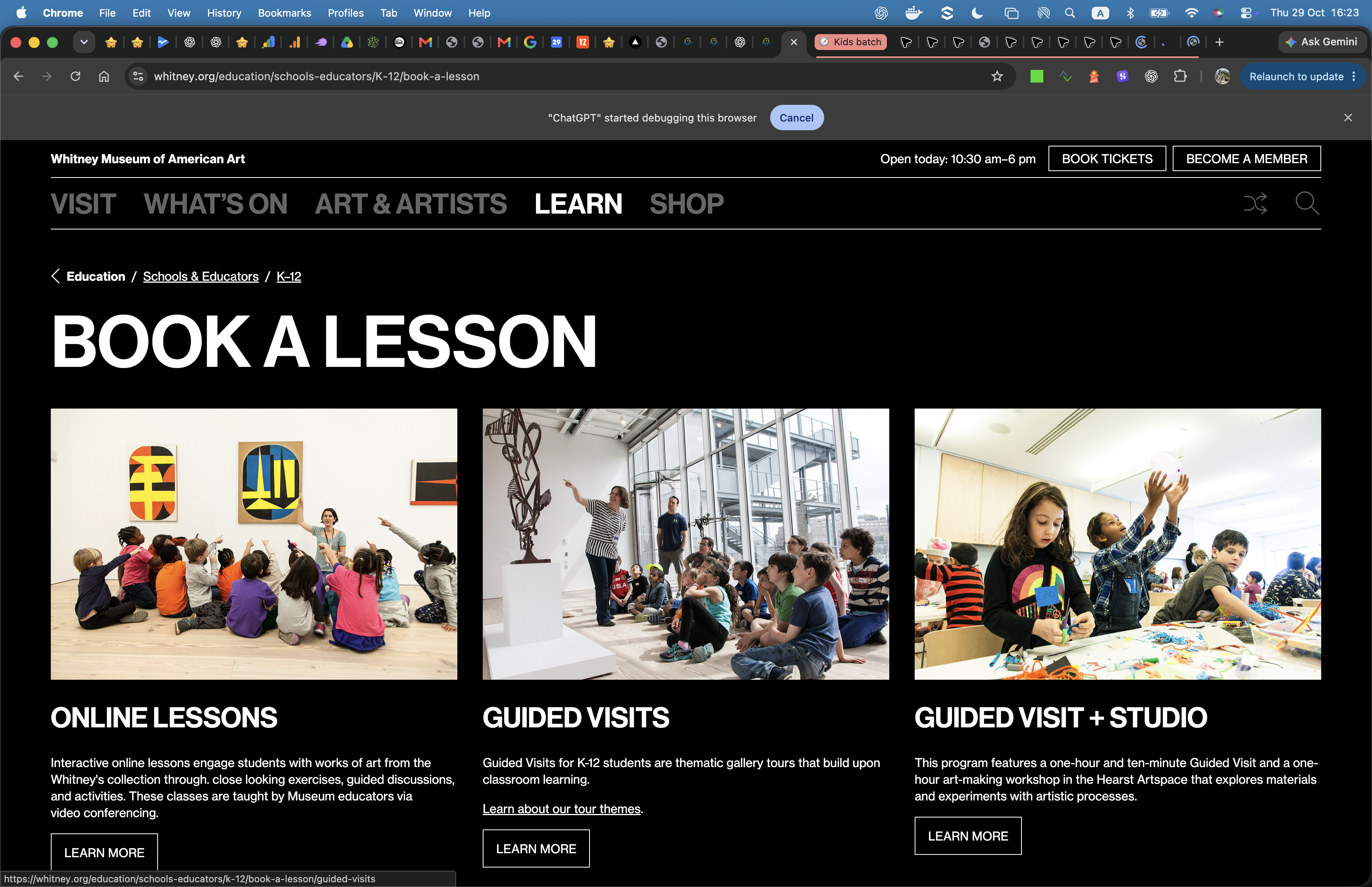 Screenshot of Whitney Museum K–12 Book a Lesson