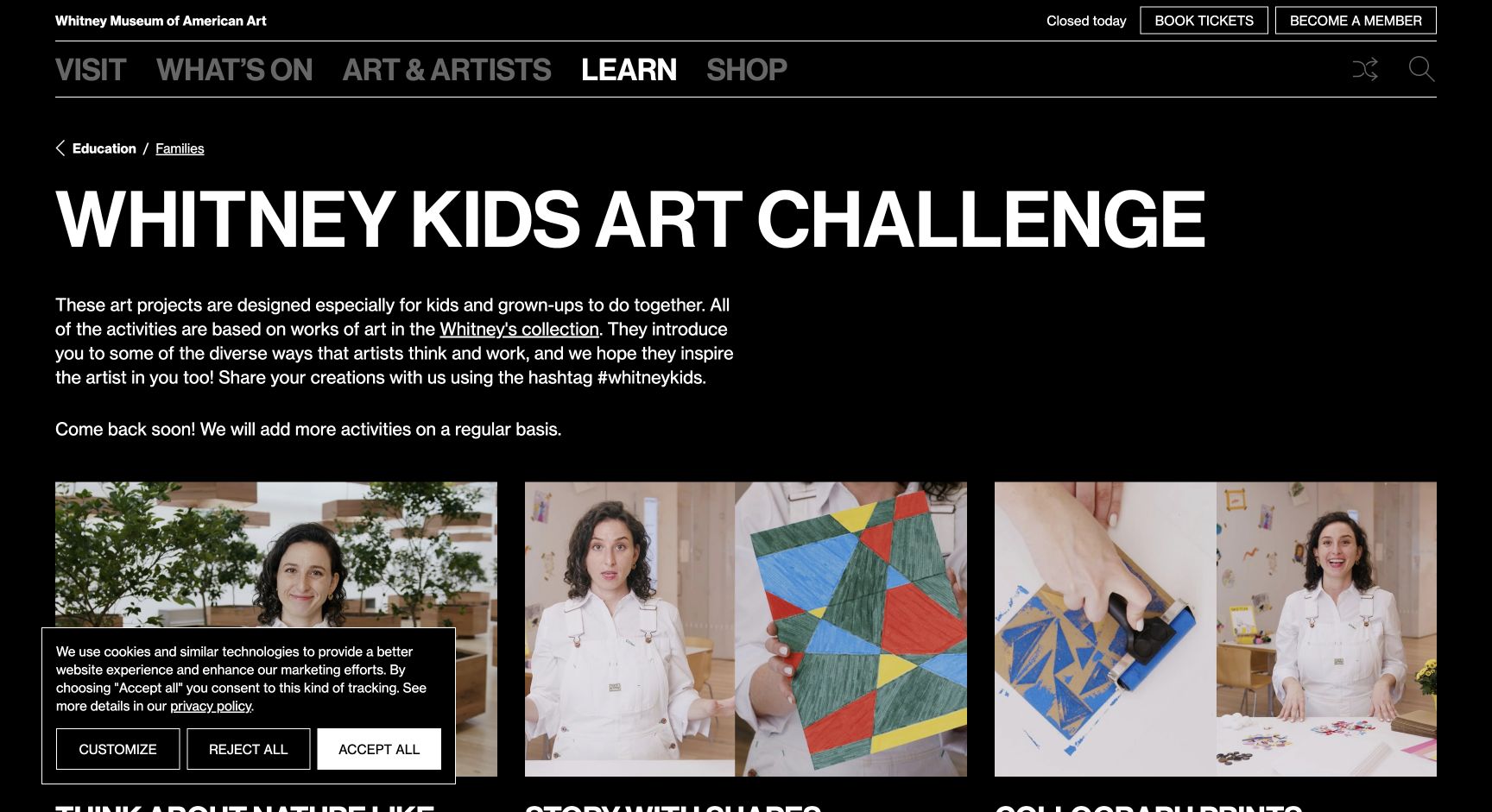 Screenshot of Whitney Kids Art Challenge