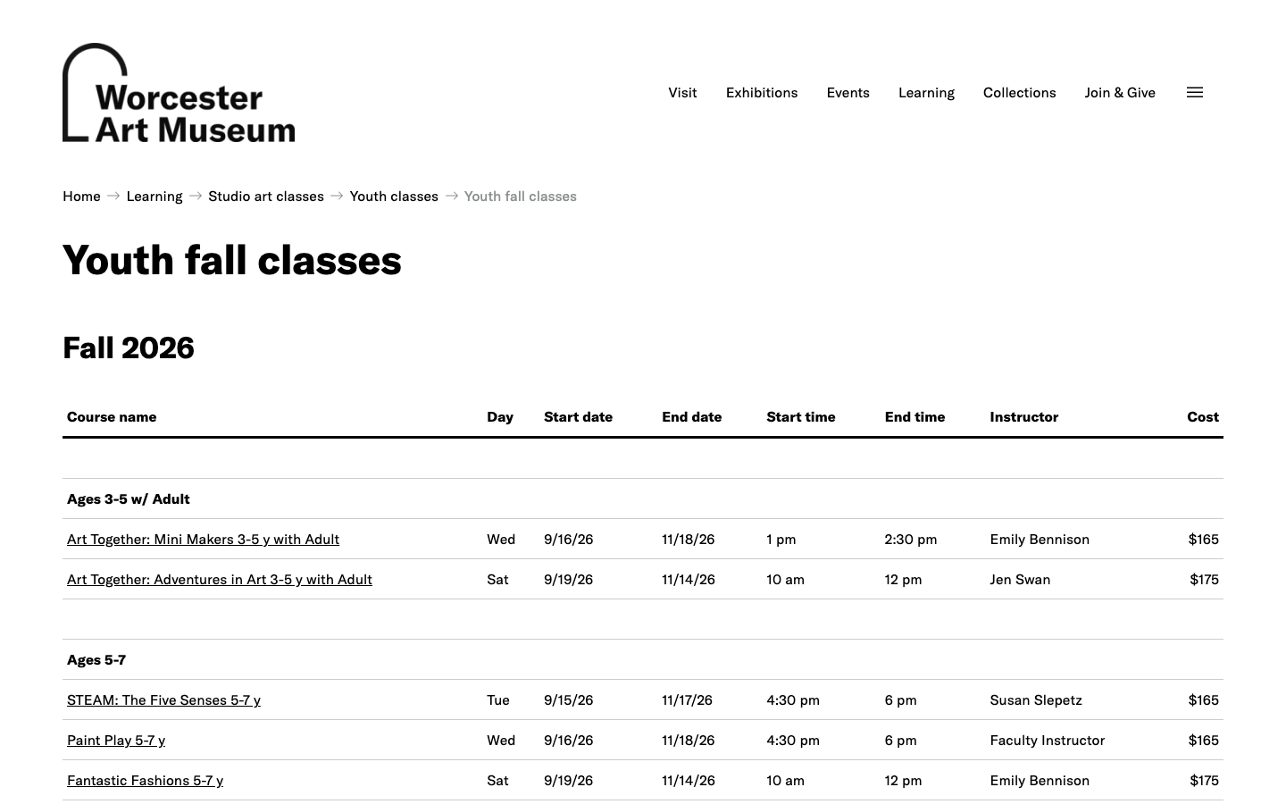 Screenshot of Worcester Art Museum Family Artmaking Workshops