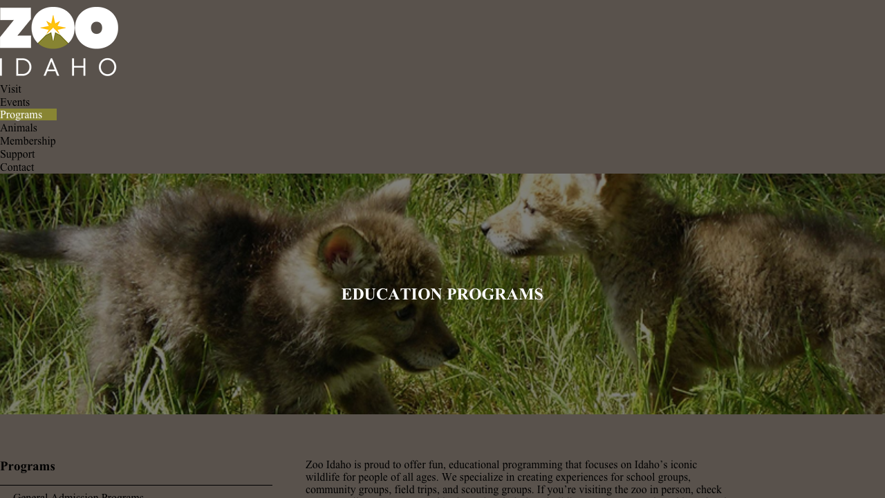 Screenshot of Zoo Idaho Education Programs